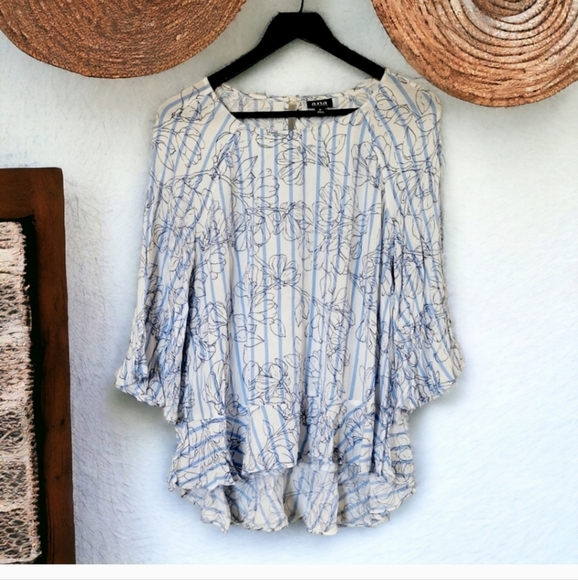 Bohemian lightweight striped bell sleeve Hippie shirt size medium by a.n.a. - Picture 6 of 11